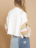 Madden Knit Ripped Sleeve Denim Jacket - White Ledshopy.com