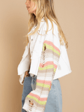 Madden Knit Ripped Sleeve Denim Jacket - White Ledshopy.com