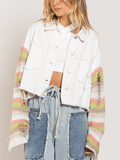 Madden Knit Ripped Sleeve Denim Jacket - White Ledshopy.com