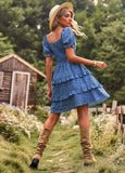 Moment In Daisy Smocked Mini Dress - Blue Ledshopy.com