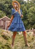 Moment In Daisy Smocked Mini Dress - Blue Ledshopy.com