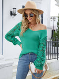 Notepad Embroidered Lace Sleeve Knit Sweater - Green Ledshopy.com