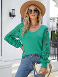 Notepad Embroidered Lace Sleeve Knit Sweater - Green Ledshopy.com