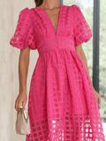 Notepad Short Sleeve Midi Dress - Fuchsia Ledshopy.com