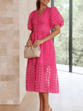 Notepad Short Sleeve Midi Dress - Fuchsia Ledshopy.com