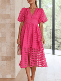 Notepad Short Sleeve Midi Dress - Fuchsia Ledshopy.com