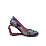 Open Triangle-Heel Leather Pump - Pink Snake Ledshopy.com