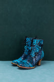 Palm Leaf Peacock Feather Leather Ankle Boot Ledshopy.com