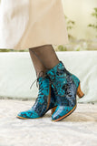 Palm Leaf Peacock Feather Leather Ankle Boot Ledshopy.com