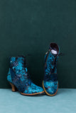 Palm Leaf Peacock Feather Leather Ankle Boot Ledshopy.com