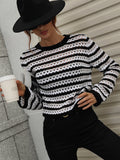 Perforated Stripe Pattern Knit Top - Black Ledshopy.com