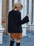 Phyllis Oversized Sector Sleeve Knit Jumper - Black Ledshopy.com
