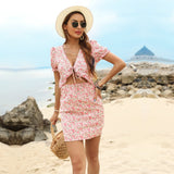 Pink Floral Print Front-Tie Mini Dress Ledshopy.com