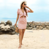 Pink Floral Print Front-Tie Mini Dress Ledshopy.com