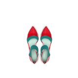 Pointed Leather Ankle-Strap Flat - Red Ledshopy.com