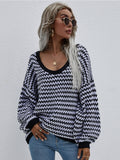 Puff Sleeve V-Neck Sweater - Black Ledshopy.com