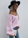 Puff Sleeve V-Neck Sweater - Pink Ledshopy.com