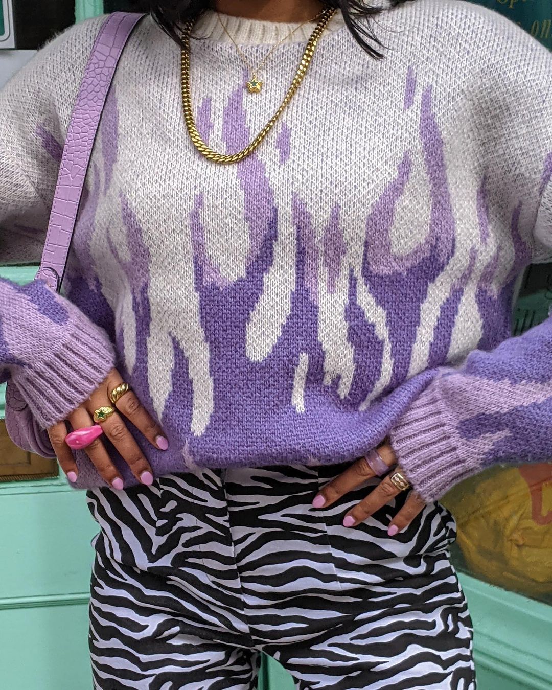 Purple Flame Cream Knit Sweater