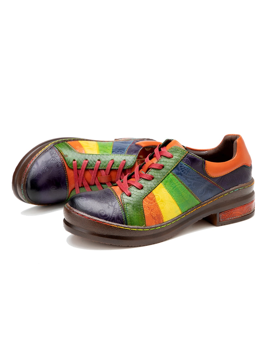 Rainbow Strap Vintage Genuine Leather Sneakers Ledshopy.com