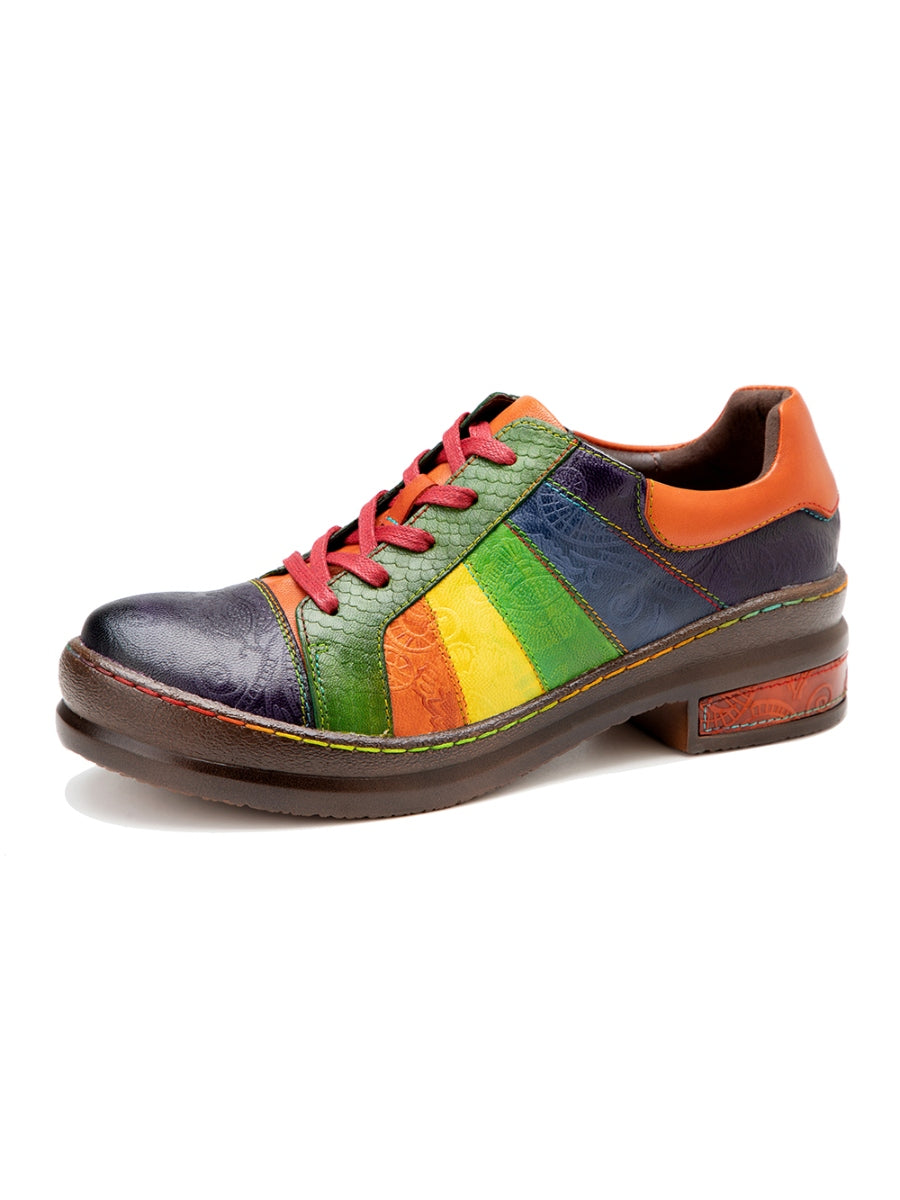Rainbow Strap Vintage Genuine Leather Sneakers Ledshopy.com