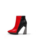 Red Black Block Heel Zip Genuine Leather Boot Ledshopy.com