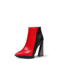 Red Black Block Heel Zip Genuine Leather Boot Ledshopy.com