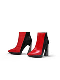 Red Black Block Heel Zip Genuine Leather Boot Ledshopy.com