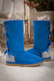 Rhinestone Ribbon Tri-Tie Bow Suede Boots - Blue Ledshopy.com