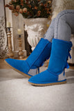 Rhinestone Ribbon Tri-Tie Bow Suede Boots - Blue Ledshopy.com