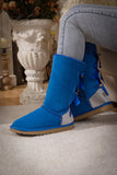 Rhinestone Ribbon Tri-Tie Bow Suede Boots - Blue Ledshopy.com