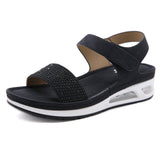 Rhinestone Strap Air Pad Sole Sandal - Black Ledshopy.com