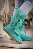 Ribbon Lace-Up Faux Fur-Lined Suede Boot - Turquoise Ledshopy.com