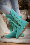 Ribbon Lace-Up Faux Fur-Lined Suede Boot - Turquoise Ledshopy.com