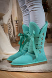 Ribbon Lace-Up Faux Fur-Lined Suede Boot - Turquoise Ledshopy.com