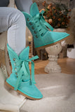 Ribbon Lace-Up Faux Fur-Lined Suede Boot - Turquoise Ledshopy.com