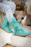 Ribbon Lace-Up Faux Fur-Lined Suede Boot - Turquoise Ledshopy.com