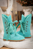 Ribbon Lace-Up Faux Fur-Lined Suede Boot - Turquoise Ledshopy.com