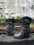 Rivet Strap-Wrapped Moto Boots - Charcoal Ledshopy.com