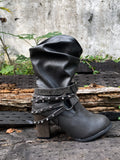 Rivet Strap-Wrapped Moto Boots - Charcoal Ledshopy.com