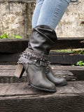 Rivet Strap-Wrapped Moto Boots - Charcoal Ledshopy.com