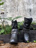 Rivet Strap-Wrapped Moto Boots - Charcoal Ledshopy.com