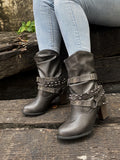 Rivet Strap-Wrapped Moto Boots - Charcoal Ledshopy.com