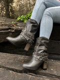 Rivet Strap-Wrapped Moto Boots - Charcoal Ledshopy.com