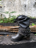 Rivet Strap-Wrapped Moto Boots - Charcoal Ledshopy.com