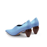 Scalloped Edges-Curve Shaped Leather Pumps - Blue Ledshopy.com