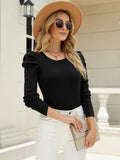 Shrug Puff Shoulder Knit Top - Black Ledshopy.com
