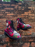 Skull-Rose Red Ankle Flat Combat Boots Ledshopy.com