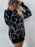 Smiley Polar Bear Black Knit Sweater Dress Ledshopy.com