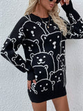 Smiley Polar Bear Black Knit Sweater Dress Ledshopy.com
