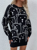 Smiley Polar Bear Black Knit Sweater Dress Ledshopy.com